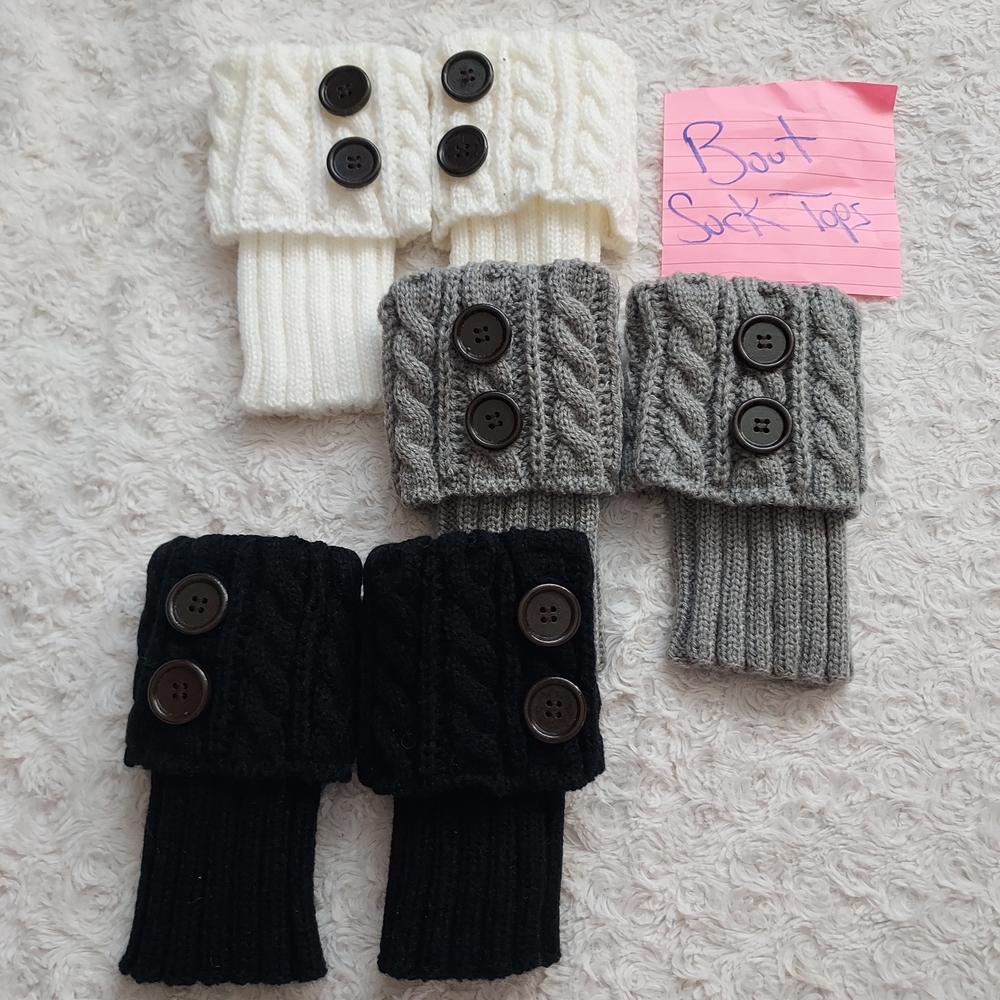 New Hand Made Knitted Boot Sock Tops (3) Neutral Pairs Winter Ski Chalet Chic
